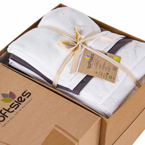 ORGANİK BANYO HAVLU SETİ - Gri-Beyaz